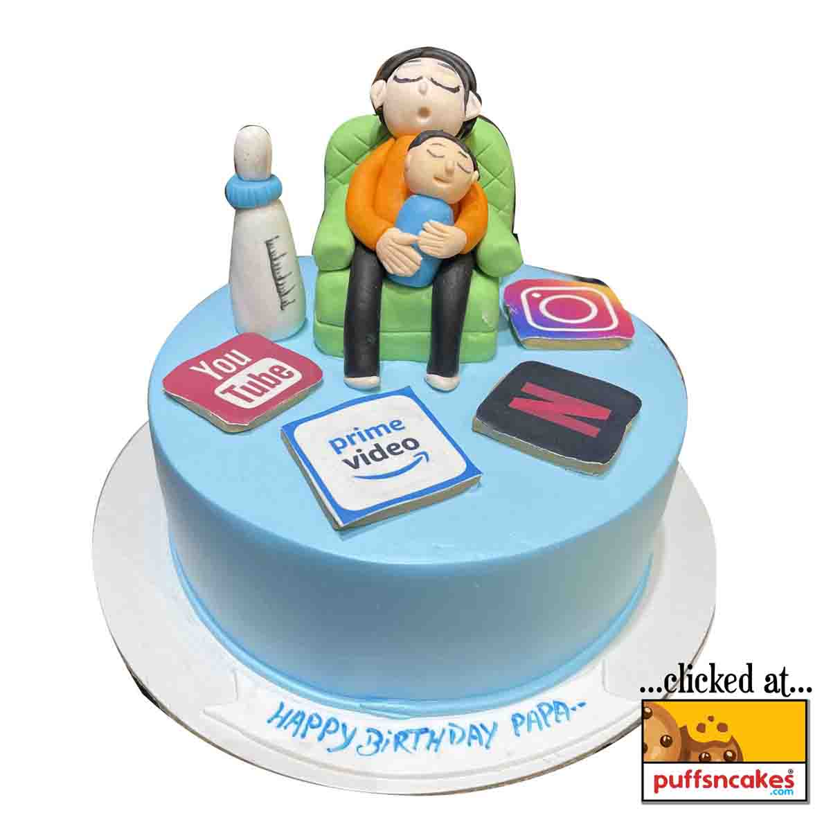 (1112) Father and Baby Theme Semi Fondant Cake